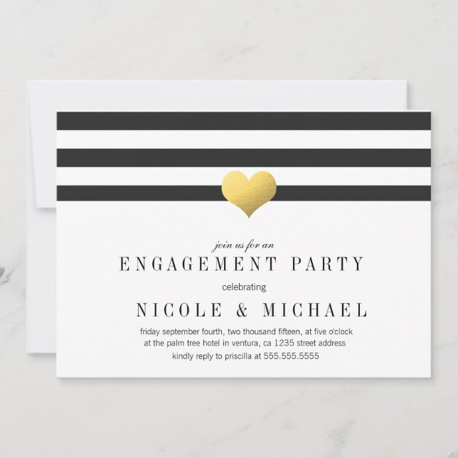Invitation Gold Foil Coeur + Stripes (Devant)