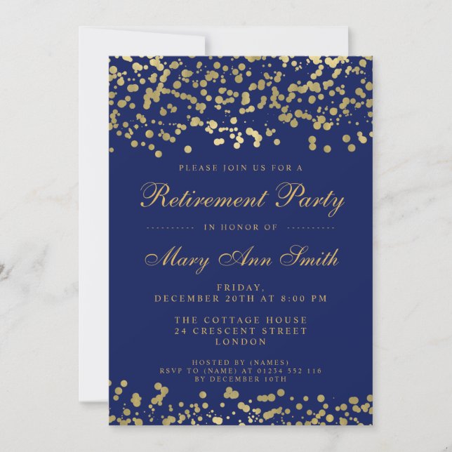 Invitation Gold Foil Confetti Navy (Devant)