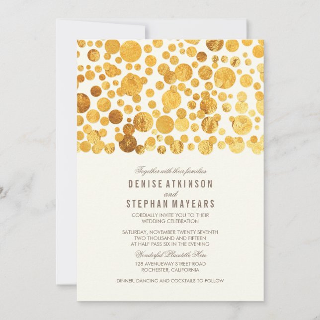 Invitation Gold Foil Effet Confetti Mariage élégant (Devant)