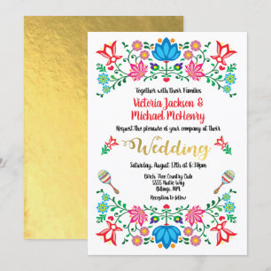Invitation Gold Foil Floral Mariage mexicain Fiesta
