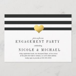 Invitation Gold Foil Heart + Stripes Engagement Party