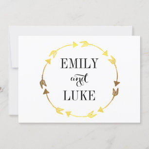 Invitation Gold Foil Heart Wreath Fiançailles romantique