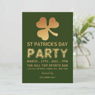 Invitation Gold Foil Shamrock, St Patrick's Day Party