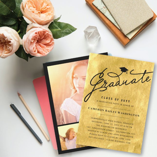 Invitation Gold Foil Stylish Graduate Graduate Party (Créateur téléchargé)