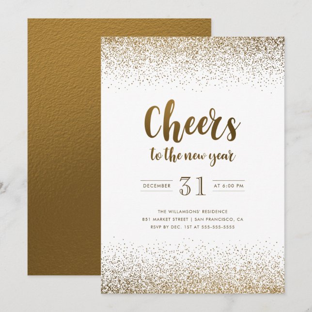 Invitation Gold Foil Vous Accueille À La Fête Du Nouvel An (Devant / Derrière)