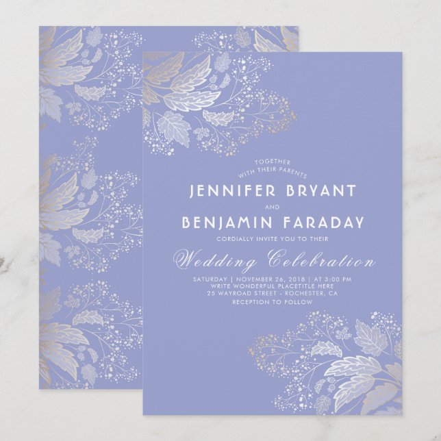 Invitation Gold Foliage Lavande Purple Mariage élégant (Devant / Derrière)
