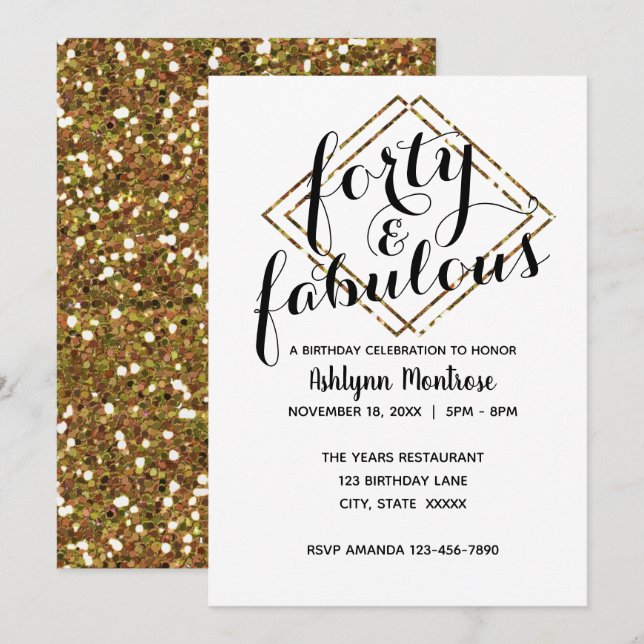 Invitation Gold Forty & Fabulous (Devant / Derrière)