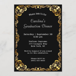 Invitation Gold Frame Black Graduation