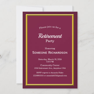 Invitation Gold Frame de la partie de retraite bordeaux