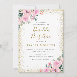 Invitation Gold Frame rose Floral Fête des mariées espagnole