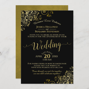 Invitation Gold Frills Black Virtual Mariage Livestream