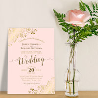 Gold Frills Blush rose Élégant Mariage de calligra