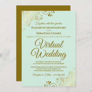 Invitation Gold Frills Neo Mint Green Elegant Mariage virtuel