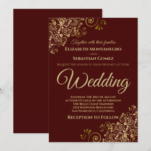 Invitation Gold Frills Simple Auburn Brown Mariage