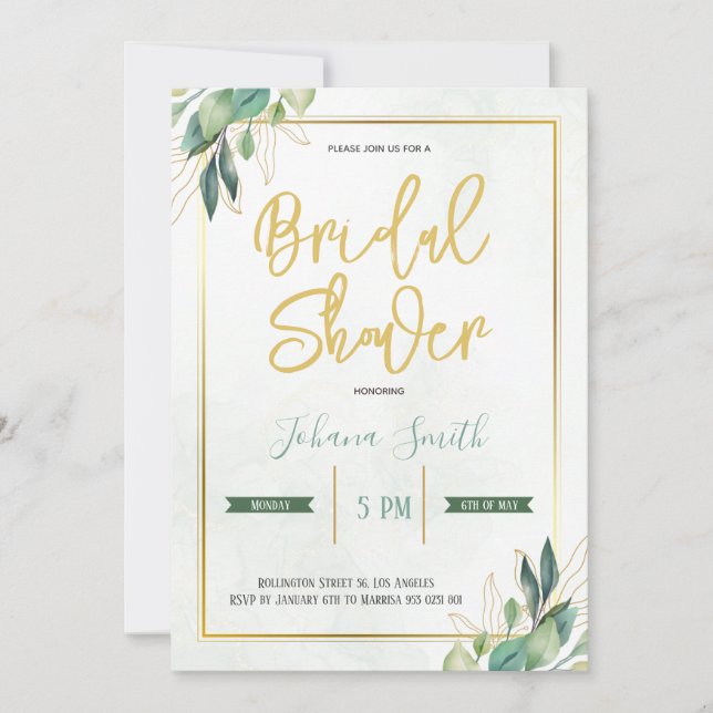 Invitation Gold Géométrique Fête des mariées florale (Devant)