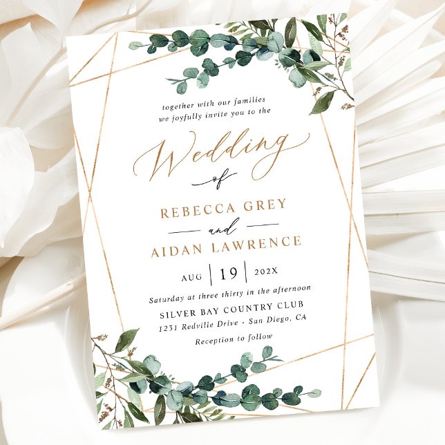 Invitation Gold Géométrique Rustique Aquarelle Mariage de ver (Créateur téléchargé)