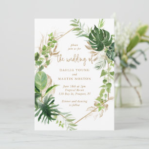 Invitation Gold Géométrique Végétation Tropicale Mariage élég