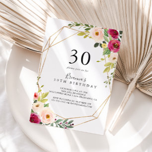 Invitation Gold Géométrique Verdure Floral 30e fête d'anniver