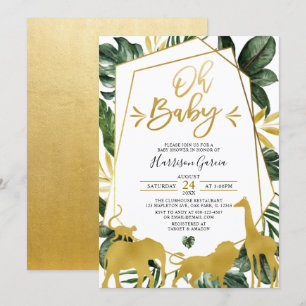 Invitation Gold Geometry Oh Baby Jungle Animaux Baby shower