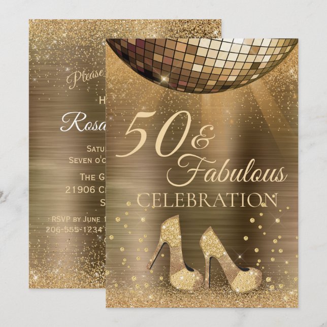 Invitation Gold Glam 50 et Fabulous Disco Ball Chocolate (Devant / Derrière)