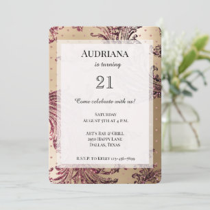 Invitation Gold Glam Coeurs Bourgogne Anniversaire