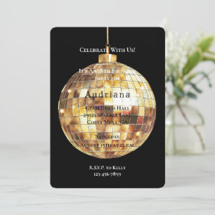 Invitation Gold Glam Glitzy Disco Ball Anniversaire