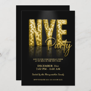 Invitation Gold Glam New Years Eve Party Disco