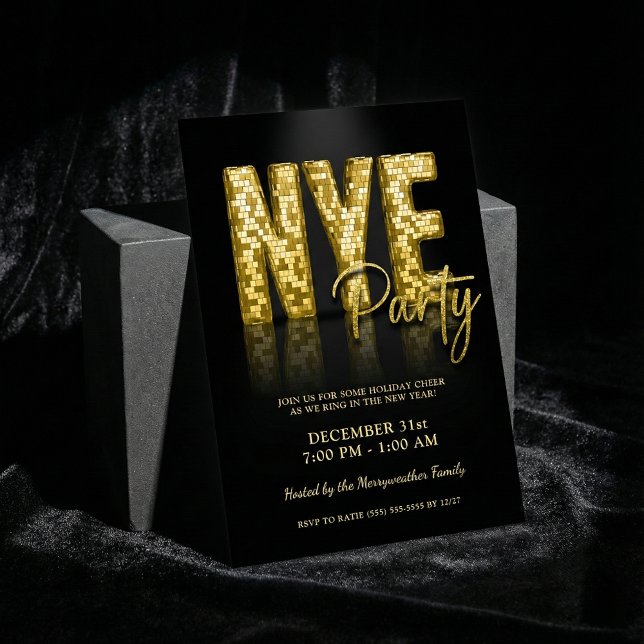 Invitation Gold Glam New Years Eve Party Disco (Créateur téléchargé)