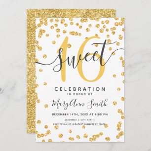 Invitation Gold Glam Parties scintillant Confetti 16e anniver