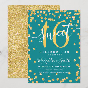 Invitation Gold Glam Parties scintillant Confetti 16e anniver
