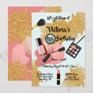 Invitation Gold Glam parties scintillant Spa fête d'anniversa