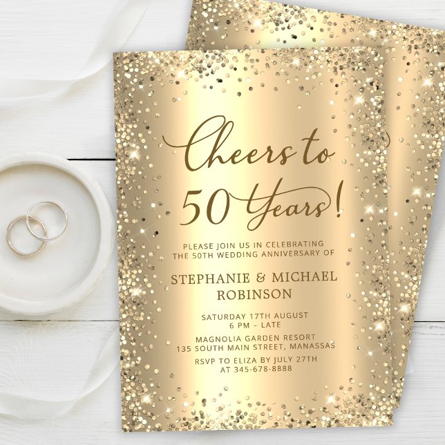 Invitation Gold Glitter Metallic 50th Wedding Anniversary (Créateur téléchargé)