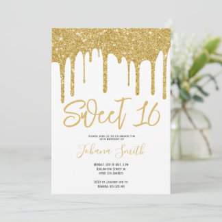 Invitation Gold Glitter Sweet Sixteen Girl Birthday Party