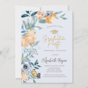 Invitation Gold Grad Casquette Aquarelle Floral Graduation Pa