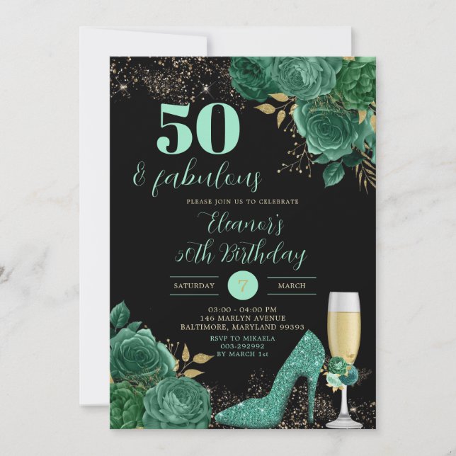 Invitation Gold Green Emerald Stiletto Heel Floral (Devant)