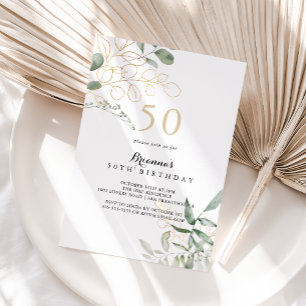 Invitation Gold Green Foliage 50e fête d'anniversaire