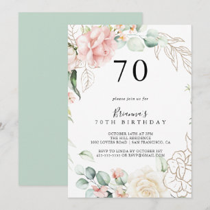 Invitation Gold Green Foliage Floral 70e fête d'anniversaire