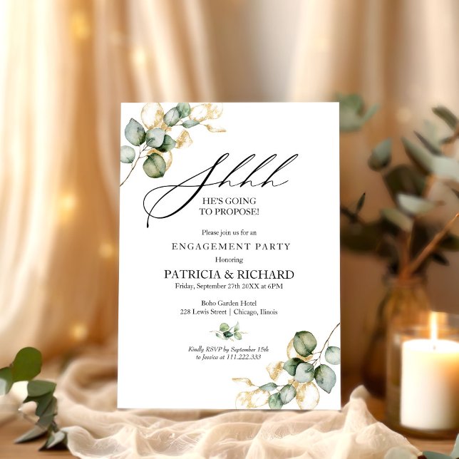 Invitation Gold Green Surprise Engagement Party (Créateur téléchargé)