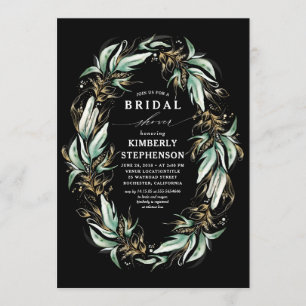 Invitation Gold Greenery Wreath Black Boho Fête de l'mariée