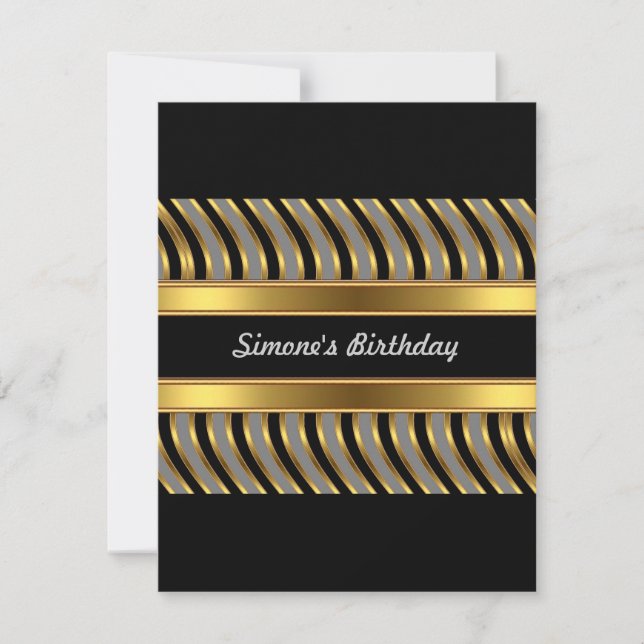 Invitation Gold Grey Black Metal Birthday Party (Front)