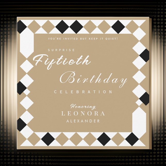 Invitation Gold Harlequin Diamond Motif Surprise Anniversaire (Créateur téléchargé)