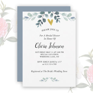 Invitation Gold Heart   Aquarelle Eucalyptus Vert