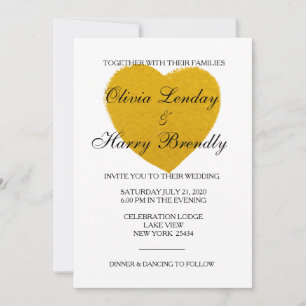 Invitation Gold Heart - Faux Foil Mariage Card
