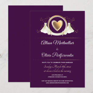 Invitation Gold Heart Femme violet Mariage virtuel