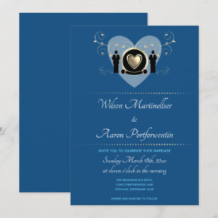 Invitation Gold Heart Homme Mariage Classic Blue