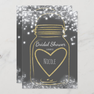Invitation Gold Heart Mason Jar & Sparkle Lights N'IMPORTE QU