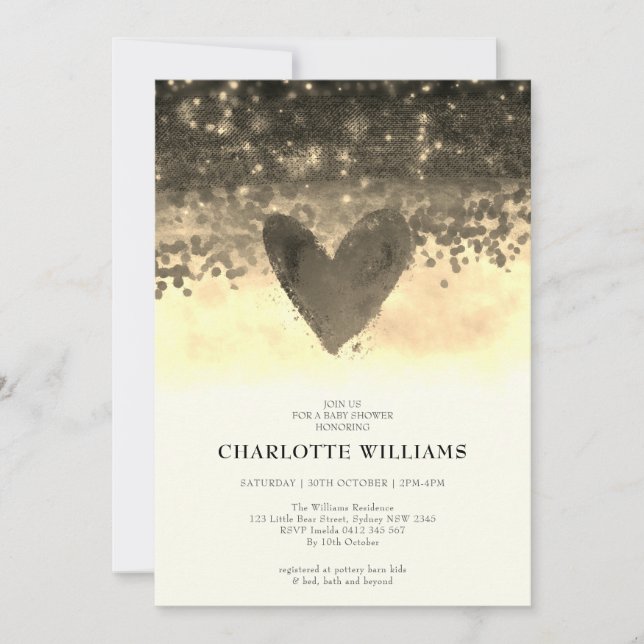 Invitation Gold Heart Parties scintillant Aquarelle Bébé garç (Devant)
