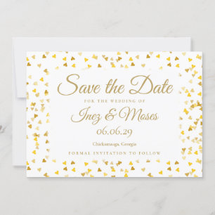 Invitation Gold Hearts Confetti Enregistrer la date