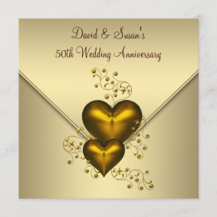Invitation Gold Hearts Élégant Gold 50e anniversaire Mariage