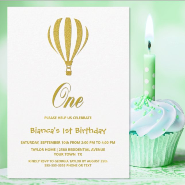 Invitation Gold Hot Air Balloon 1er Anniversaire (Créateur téléchargé)